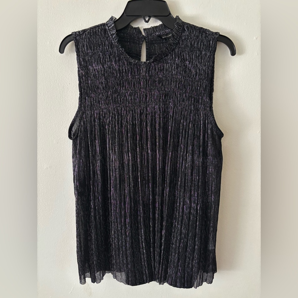 Banana Republic Navy Blue Sleeveless Ruffle Collar Casual Shimmer Top New large